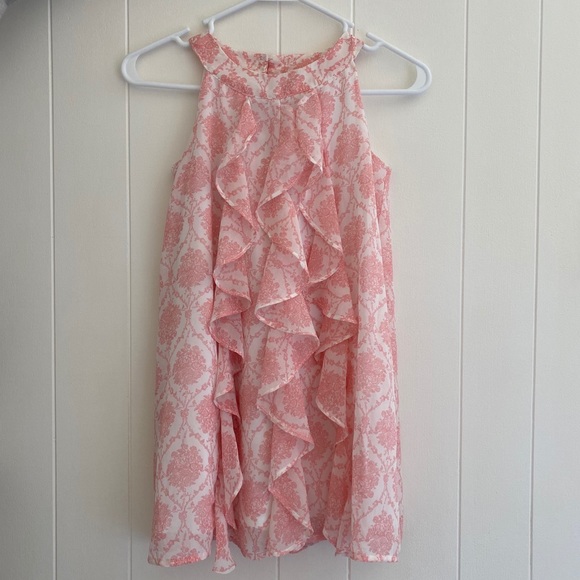 Girls 7/8 Toile Ruffle Dress Pink White DIsney - Picture 2 of 8